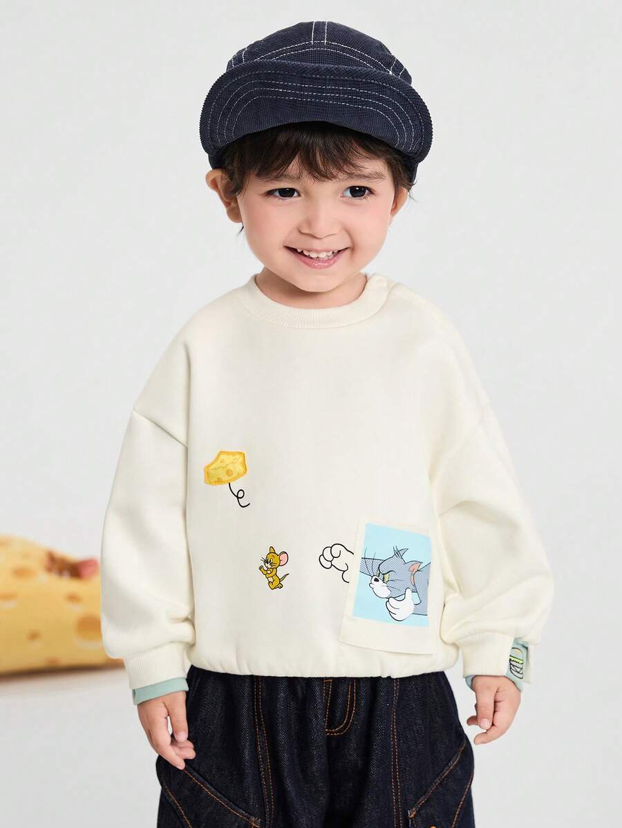 Balabala Tom And Jerry Boys' Layered Hoodie, 2025 Autumn/Winter Collection, Cute & Warm Sweatshirt