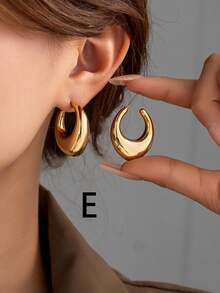 1 至 12 对厚实的金色 C 形环耳环：超大纹理款式，适合秋冬日常派对节日佩戴 - 金色 - 查看 13