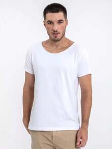 Men's Basic White Boat Neck T-Shirt Beautiful - 白色 - 查看 3