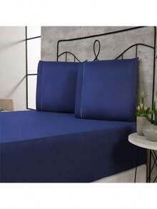 400 Thread Count Bedding Set With Elastic Hotel Standard Ponto Palito All Sizes Bedroom Soft Touch - 藏蓝色 - 查看 2