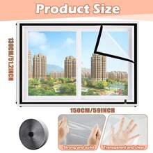 1 قطعة من مادة EVA سهلة الالتصاق، غشاء عازل للنوافذ شفاف سميك - منع التسرب، لاصق ذاتي، بدون حاجة للثقب - يحافظ على البرودة، مثالي لراحة المنزل في الشتاء