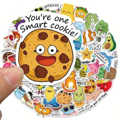 50pcs Funny & Cute Cartoon Themed Children Stickers, For Diy Suitcase/Fridge Use, Early Education Teaching Stickers, Scrapbook/Journal/Envelope/Card Decoration Stickers