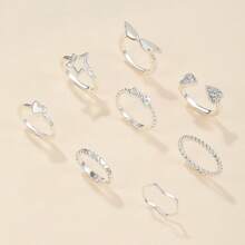 8 chiếc nhẫn thời trang tối giản hình trái tim màu bạc, đeo thường ngày và hàng ngày - 8 chiếc nhẫn - Xem 8