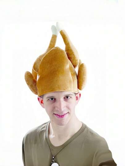 1pc Thanksgiving Chicken Leg Hat: Velvet Cartoon Hat Decoration, Carnival Party, Thanksgiving Turkey Hat, Polyester