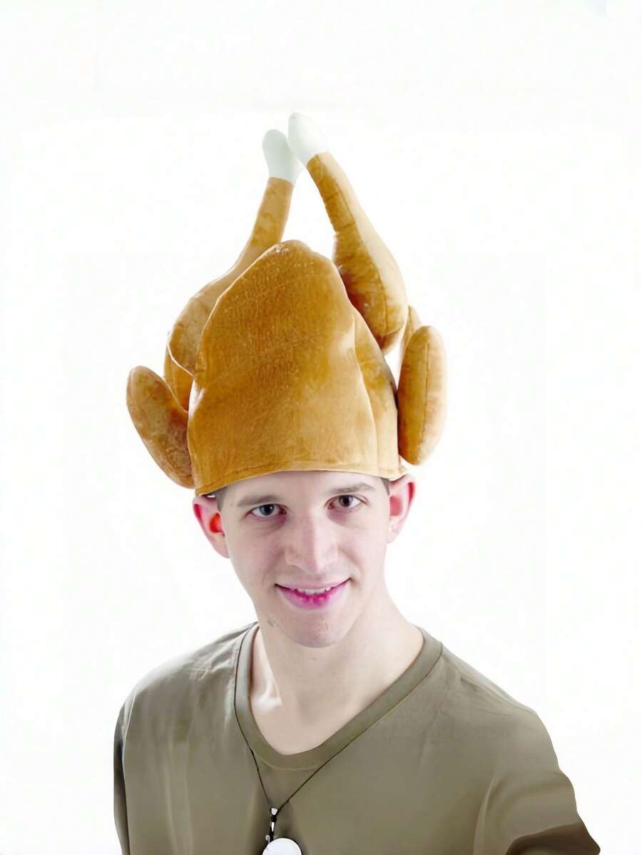1pc Thanksgiving Chicken Leg Hat: Velvet Cartoon Hat Decoration, Carnival Party, Thanksgiving Turkey Hat, Polyester