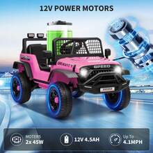 Huisuilinss Ride On Truck,12V Kids Electric Car,Ride On Car With Remote Control,Music Player,LED Lights,Ride On Toy For Boys & Girls - Pink - View 4