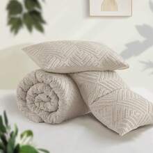 Oversized King Comforter 120''x98'', 3 Pieces Khaki Soft Boho Bedding Set, Farmhouse Tufted Fluffy Shabby Chic Bed Set For All Seasons (1 Comforter, 2 Pillowcases) With Modern Boho Style - 08 - 燕麥片 - 查看 3