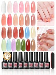 coscelia 26PCS Jelly Gel Polish Set, Ice Clear Pink Nude Brown Red Green Gel Nail Polish Transparent, Long Lasting For Women DIY Home Nail Art Salon Christmas Gifts