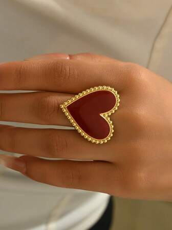 1 pieza Anillo casual con forma de corazón rojo exagerado para mujer, adecuado para regalos festivos y uso diario