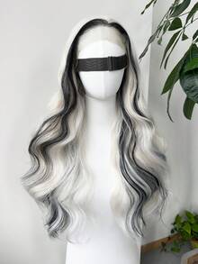 13x4蕾丝前假发，自然黑色水波纹蕾丝前假发，预拔毛Yaki合成蕾丝前假发，28英寸