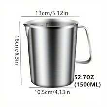 304 Stainless Steel Milk Frother Pitcher, Capacity: 500/1000/1500/2000ML, Stainless Steel Measuring Cup With Handle, Multi-Function Measuring Cup, Marked Coffee Latte Art Milk Frothing Pitcher, Kitchen Gadget, Barista Tool