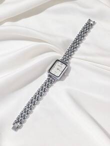 1pc Classic Minimalist Square Bicolor Gold & Silver Rhinestone Women's Watch, Suitable For Daily, Date, Back To School, Party, Birthday Gift