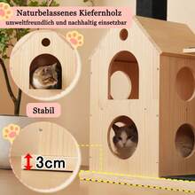 Solid Wood Cat Tree With Exercise Wheel – 80x40x152cm Scratching Post With 4 Platforms, 2 Cat Houses, Sisal Posts And Washable Mats, Cat Roller, Cat Exercise Wheel, Scratcher, Cat Climbing Frame - Black - View 10