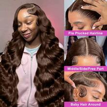 30 Inch HD Lace Front Wigs Human Blended Hair Long Body Wave Wigs For Women 13x4 Frontal Lace HD Transparent Lace Wig 200% Density Natural Brown Color Blended Hair Wig Pre Plucked Wig With Baby Hair - Brown - View 3