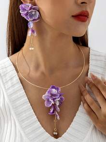 1pc Choker + 1 Pair Earrings Bohemian Ocean Style Shell Flower 3D Floral Choker + Earrings Jewelry Set, Suitable For Beach, Party, Gathering