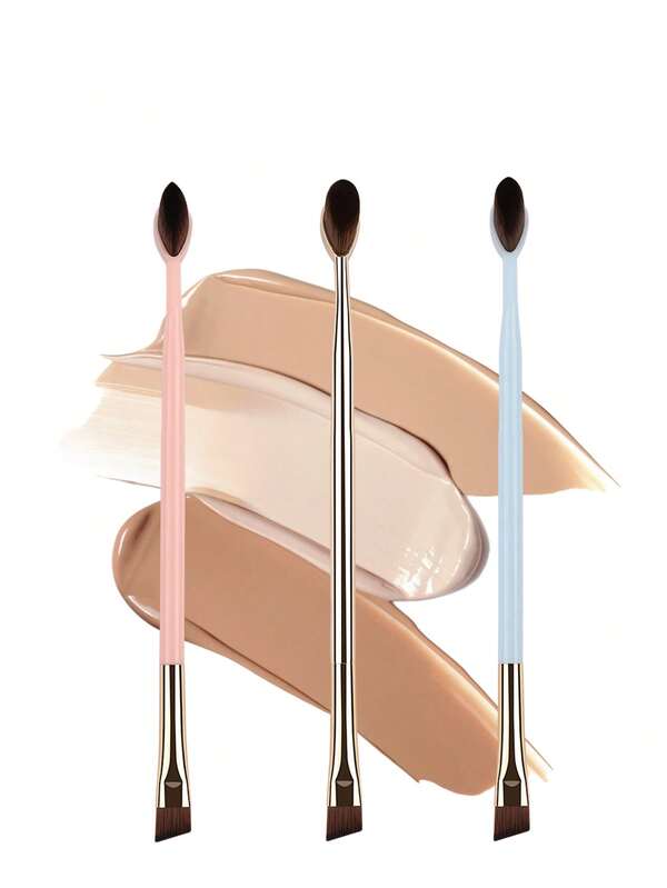 1/3PCS Pink/Gold/Blue Double-Ended Eyebrow Brush, Makeup Tool With Soft Fiber, Easy To Carry, Travel Brush, Multi-Functional Double-Ended Makeup Brush Set With Ergonomic Handle Design, The First Choice For Halloween And Christmas Holiday Gifts