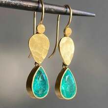 1 Pair Exquisite Women Metal Inlaid Green Stone Earrings Jewelry Accessories Fashion Vintage Geometric Dangle Earrings For Women Birthday/Engagement/Holiday Gifts Everyday Jewelry - Vàng - Xem 5
