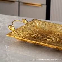 1pc Gold Rectangular Tray, Gold Hollow Gift Fruit Snack Jewelry Paper Towel Storage Plate - Gold - View 2