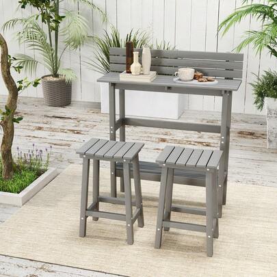 Outsunny 3 Piece Patio Bar Set Outdoor, 43" High Rectangular Bar Table And 2 Bar Stools, Farmhouse Style Bar Table And Chairs Set For Balcony, Backyard, Porch