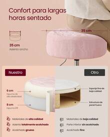Taburete de Maquillaje, Silla de Tocador, Altura Ajustable, 360° Giratorio, PU, Asiento Grueso, para Dormitorio Cocina Comedor, Moderno, Rosa Jalea - Rosa - Ver 2