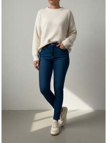 Pantalón Mujer Casual Slim Tela Elástica Bolsillos Button Zipper Ajustado Sin Estampado  Primavera Verano Diario Pantalón - Azul oscuro - Ver 4