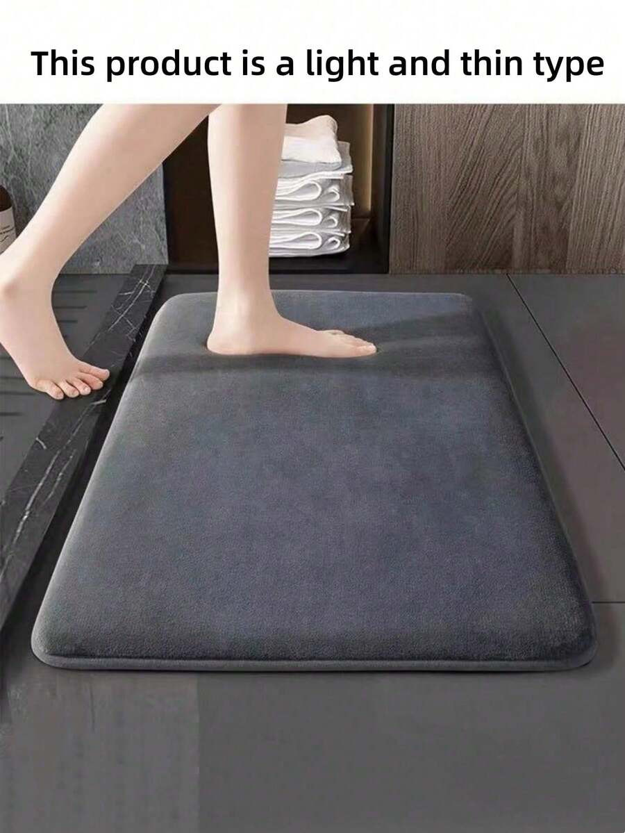 1pc Premium Thickened Flannel Absorbent Bath Mat, Simple Design Machine Washable Quick Drying Bathroom Non-Slip Doormat