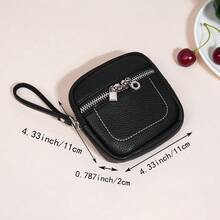 时尚真皮双拉链隔层卡包钥匙扣多功能迷你钱包男女通用零钱包迷你钱包腕包旅行钱包小钱包 - 黑色 - 查看 4