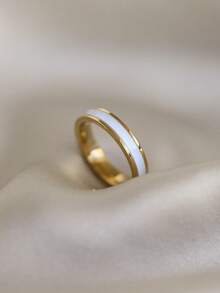 1 pieza Anillo de acero inoxidable con baño de oro de 18K y circonita cúbica, joya de mano de acero inoxidable minimalista y simple, adecuado para uso diario de mujeres, regalo