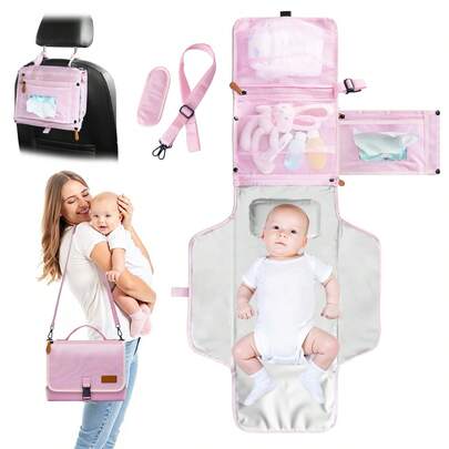 Cambiador portátil con bolsa de viaje: compartimento para toallitas, diseño inteligente, estación de viaje para niños pequeños, regalo perfecto para recién nacidos.