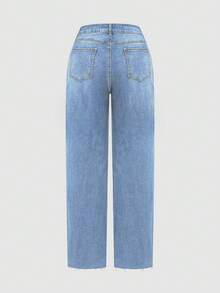 时尚百搭的中度水洗宽松仿珍珠装饰牛仔裤，适合女性日常休闲穿着，春季款 - 淺色水洗藍 - 查看 5