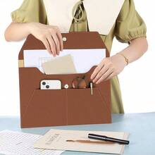 - Carpeta de archivos, organizador de documentos, impermeable, portafolios de piel con 3 bolsillos, sobres de archivo para papel tamao A4 con cierre magntico de botn a presin caf - Marrón + 1 - Ver 6