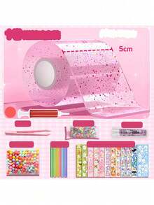 Shiny Nano Tape Bubbles DIY Set, Includes Dual Pink & Blue Glitter Tapes, Glitter Pump, Sequins, Stickers, Straws, Random Selection - Creative Multi-Piece Gift Set, Suitable For Birthday, Carnival, Christmas, Halloween Parties