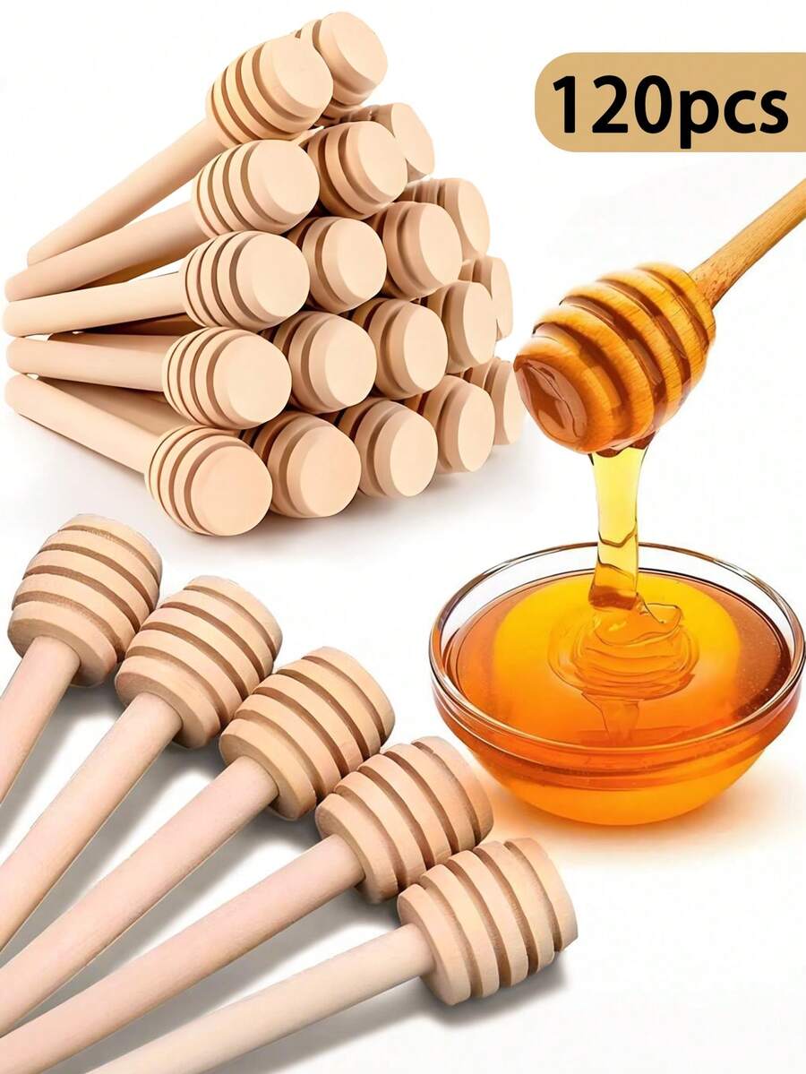 120/60/24/12/6/1pc Wooden Honey Stirring Spoon, Solid Wood Honey Stick, Long Stick Honey Stirrer, Jam Mixer, Milk Coffee Milk Tea Stirring Stick, Stirring Handle, Jar Spoon Practical Wooden Stirring Stick, Kitchen Gadgets - Multicolor - View 1