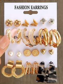 10/22/44/46pcs Fashionable & Elegant Butterfly, Heart, Rhinestone & Faux Pearl Geometric Design Earring Set For Women, Suitable For Vacation, Date, Party, Christmas, Birthday, Daily Wear