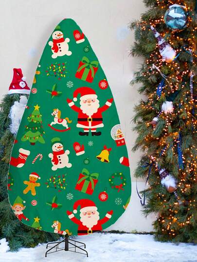 Pionowa torba do przechowywania choinki, wielokrotnego użytku, pyłoszczelna, z zamkiem błyskawicznym, z nadrukiem Świętego Mikołaja, zielona, pionowa torba do przechowywania choinek i ozdób świątecznych