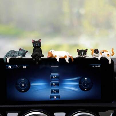 Cat Car Interior Accessories Dashboard Decorations, Set Of 5 Cute Car Dash Decor Rearview Mirror Ornament For Women Girl