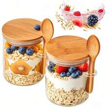 2Pcs Glass Jars With Bamboo Lids And Spoons, 16 Oz Glass Storage Containers With Lids For Dry Food Storage Sugar, Coffee, Nuts, Cookie, Candy, Tea, Airtight Kitchen Canisters Spice Jars - Trong sáng - Xem 7