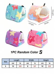 1 件随机颜色迷你心形/海星图案温暖毛绒防风仓鼠窝睡袋吊床适合小型宠物，秋冬季