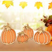 4 Pcs Thanksgiving Pumpkin Wooden Table Decorations Fall Decor Autumn Farmhouse Sign Rustic Tiered Tray Centerpieces Harvest Pumpkins Tabletop Sign