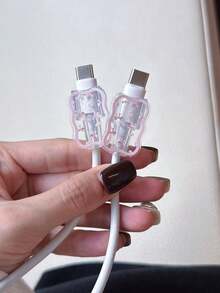 3 件套波浪纹充电器线保护套，UV 涂漆粉色蝴蝶结和樱桃图案，适用于 20W 英国 Apple 快速充电器，防止线损坏 - 彩色 - 查看 4