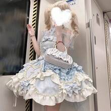 Butterfly Heart Lolita Original Dress JSK Halter Neck Daily Dress Bow Princess Style Lolita - 淺藍色短裙+掛脖+吊帶 - 查看 3