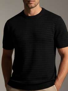 Men's Textured Lightweight Knit T-Shirt, High Quality Premium Spring Summer 26 - 黑色 - 查看 2