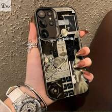 三星銀河S25ULTRA、S24PLUS、S23FE、S21PRO、S22、S20+、A03S、A05S、A14、A31、A53、A34、A10、A04E、M04、A33、A35、A55、A72、A71、A70、A22、A16、A06、A20S、A54に適したヴィンテージスタイルのトゥアンウェンコラージュ。 汚いれに強いい、ファッショナブルでなカラフルなシルバーIMDの専用サムスンスマホケース。 - 透明な黒 - チェックする 4