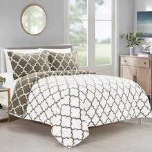 Elegant Comfort All Season Ultra Soft 3pcs Geometric Trellis Comforter Set, Down Alternative Breathable And Comfortable Quilt Luxury Hotel Quality 3 Piece Full/Queen, King/California King And Twin/Twin XL Size Bed Includes 1 Comforter And 2 Pillowcases Bedding Set, Christmas Decorations Gifts, Cozy Winter Styles, Holiday Décor - 灰色 - 查看 2