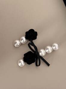 1 pieza Clip de pelo con rosa de perla falsa vintage - Pasadores para el cabello rebelde y el flequillo, Pasador de moda elegante para mujeres, Pinzas de garra - Multicolor - Ver 15