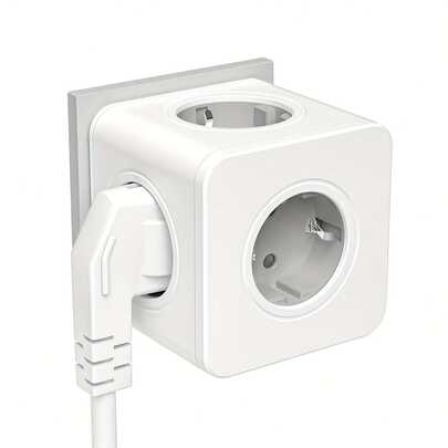 PASSUS PASSUS Regleta de enchufes ahorradora de espacio con 5 tomas de CA - Adaptador de enchufe de pared multifunción para la UE, apto para el hogar, la oficina y los viajes, color gris claro