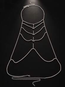 女士金色水晶身体链，性感歌舞女郎舞台风格多层胸饰带环，夜店派对配饰 - 彩色 - 查看 5