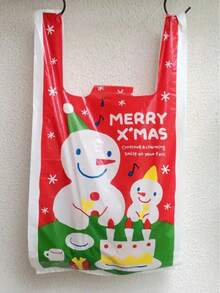 50/10pcs Christmas Gift Bags With Handles - PE Plastic Tote For Weddings, Birthdays, Parties - Red & White Snowman Design, Festive Patterns, For Holiday Presents, Christmas Gift Bags, Party Favor Bags