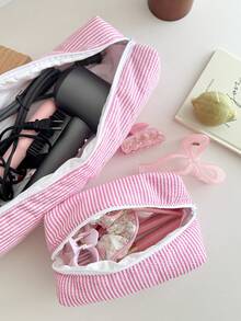 Bow Pattern Pink And Cute Quilted Makeup Bag,Hair Tool Pouch Organizer Bag,Large Capacity Travel Floral Cosmetic Bag Cute Pouch, Makeup Brushes Storage Bag For Women Make Up Bag Makeup Pouch Toiletry Bag Wash Bag Travel Essential Cruise Essentials Vacation Essentials For Men Women - Multicolor - View 4