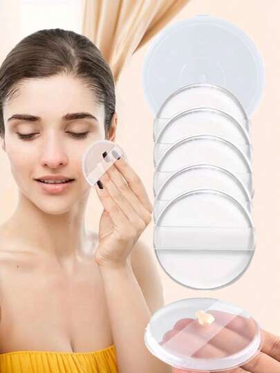 Conjunto de 5 esponjas de maquiagem de silicone redondas e em formato de lágrima com caixa de armazenamento, confortáveis e não absorventes, reutilizáveis e laváveis, portáteis para viagens e aplicação de maquiagem